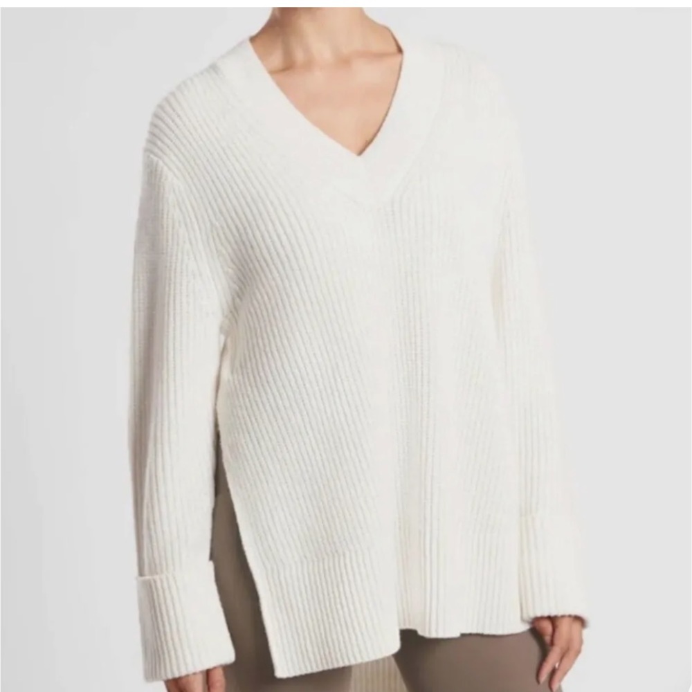 Athleta Shasta v-neck cream wool‎ blend sweater tunic ladies XL NWT
